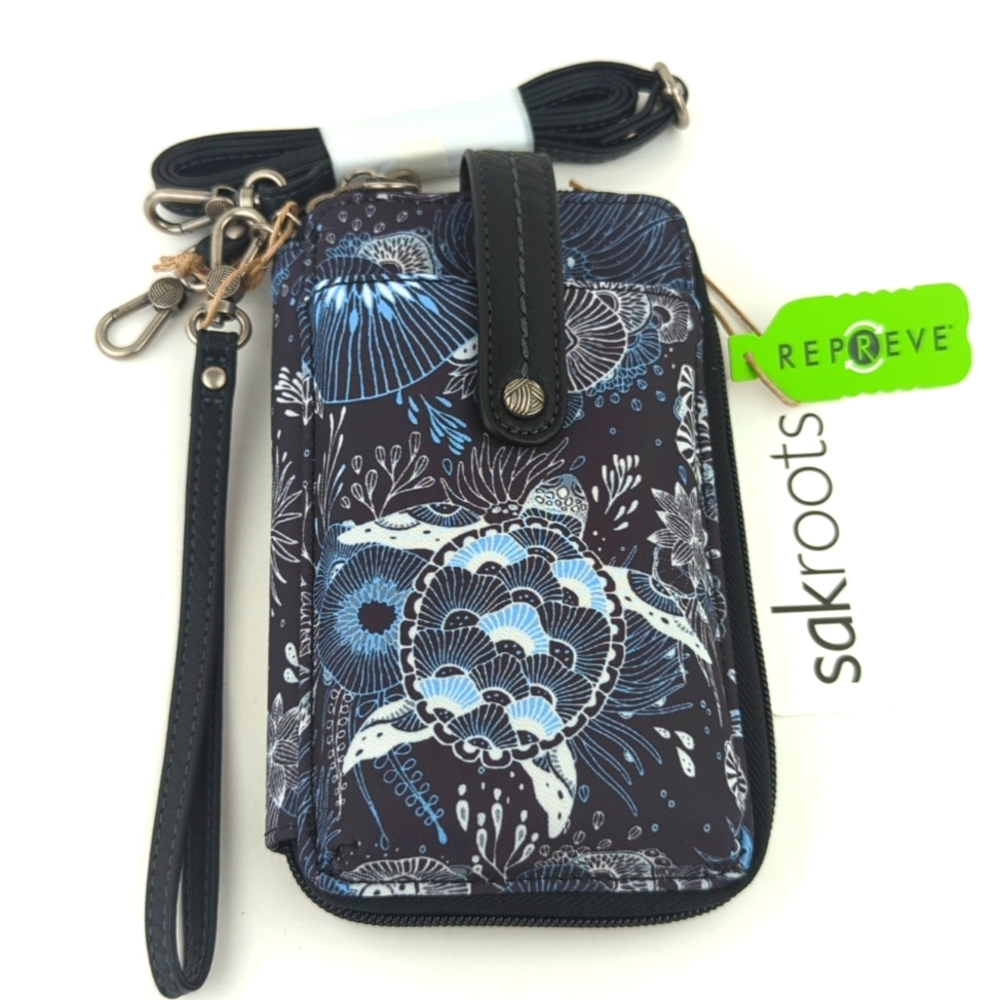 Sakroots Salinas Midnight Sea Turtle Phone Wristlet Crossbody Wallet
